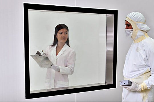 Shown:  47" x 36" BioSafe powder-coated cleanroom window flush-mounted in a BioSafe Cleanroom with FRP finish  |  6603-26-1202 displayed