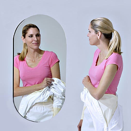 Frameless wall-mounted oval cleanroom mirror  |  5254-00 displayed