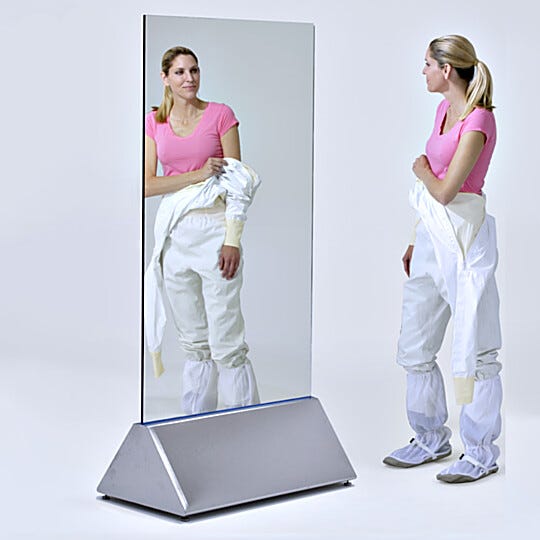 Dual-Sided Mirror allows visual inspection from both sides – ideal for gowning rooms with limited wall space