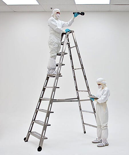 BioSafe nine step folding ladder provides access to cleanroom ceiling for maintenance operations  |  2805-49 displayed