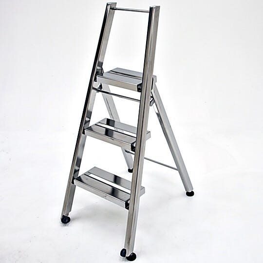 Three step BioSafe heavy duty cleanroom folding step ladder is ideal for repair work or other out-of-reach tasks that could require the use of tools  |  2805-97 displayed