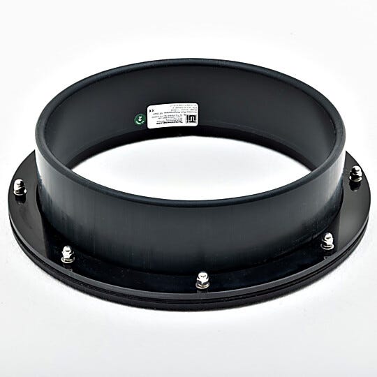 Exterior of polypropylene glovebox port with round cutout and neoprene gaskets  |  1672-23 displayed
