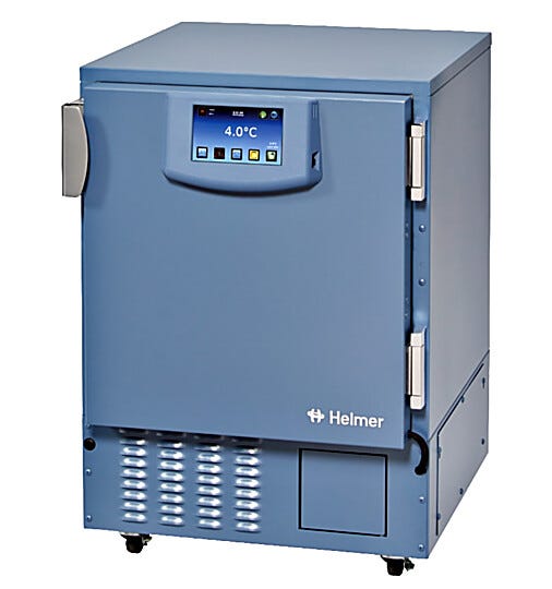Energy-efficient iLR105-GX Lab ADA Undercounter Refrigerator by Helmer Scientific in 5.3 cu. ft. model with Advanced iC3 interface  |  6707-17A displayed