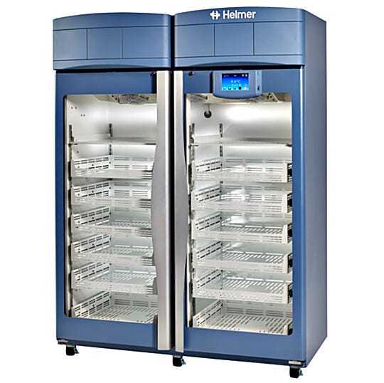 GX i.Series 2-door Pharmacy Refrigerators with OptiCool and i.C3 interface include ventilated shelves (2) and drawers (12); in 44.9, and 56.0 cu ft. models  |  6707-44A displayed