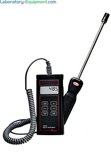 Hand-held Digital Hygrometer, measures % RH from 0-100% and temperature in °F or °C; calculates dew point and wet bulb temperature based on RH and temp readings | 3643-58 displayed