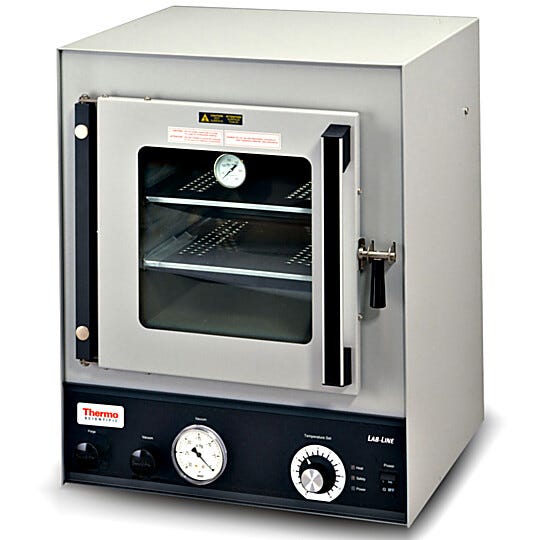 Hi-Temp vacuum oven provides uniform heating and cooling and eliminates the hazards associated with open-wire heaters | 3700-39 displayed