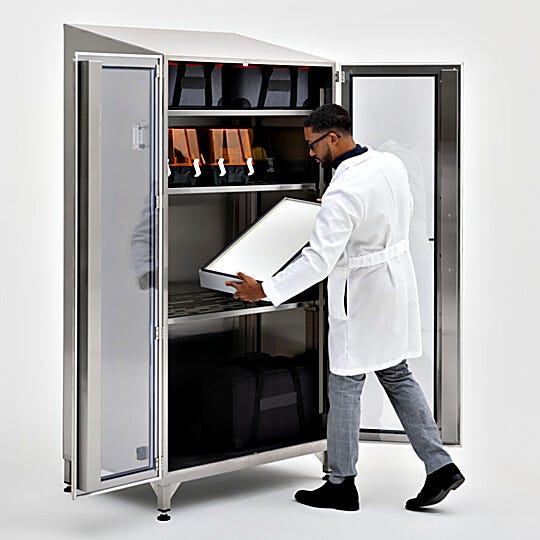 Shelves can be adjusted by operator to accommodate to product size
