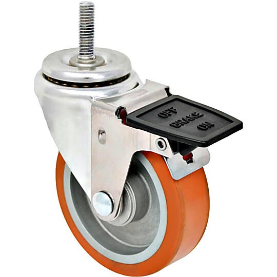 Stainless steel swivel caster with high temperature wheel and brake | 1701-94 displayed