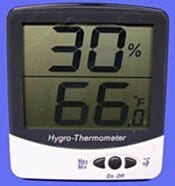 Terra’s hygro-thermometer offers simultaneous display of temperature and humidity in a large LCD readout | 5401-21 displayed