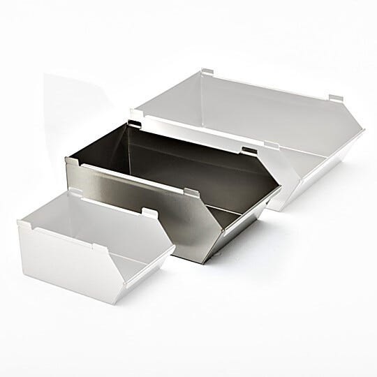 The medium-size bin used on the Mobile Storage Bin Rack to hold assembly parts within easy reach  |  9611-78 displayed