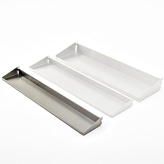 The small shelf used on the Mobile Storage Bin Rack to hold parts-dispensing bins  |  9611-79 displayed
