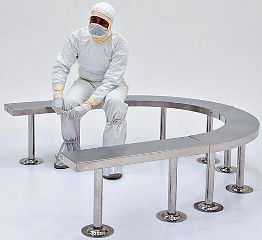 Solid Top Floor Mounted Modular Benches with Model  |  9599-00-2 displayed