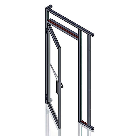 Outward swinging left-handed door assembly; default door configuration for ValuLine® hardwall cleanrooms.  |  6710-14A-R-PC-VL displayed