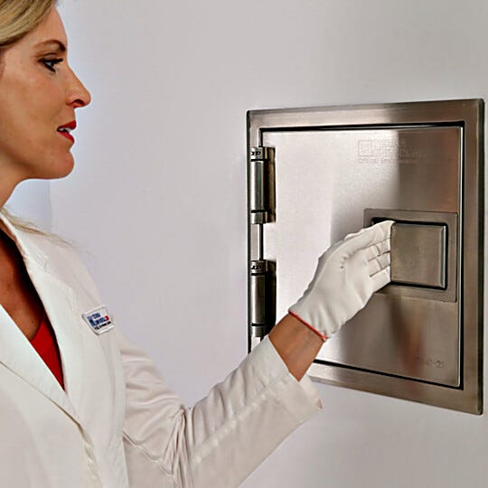 Fire-rated pass-through doors carry the UL 10B label, allow transfer of small items through a fire-rated wall | 2641-20A displayed