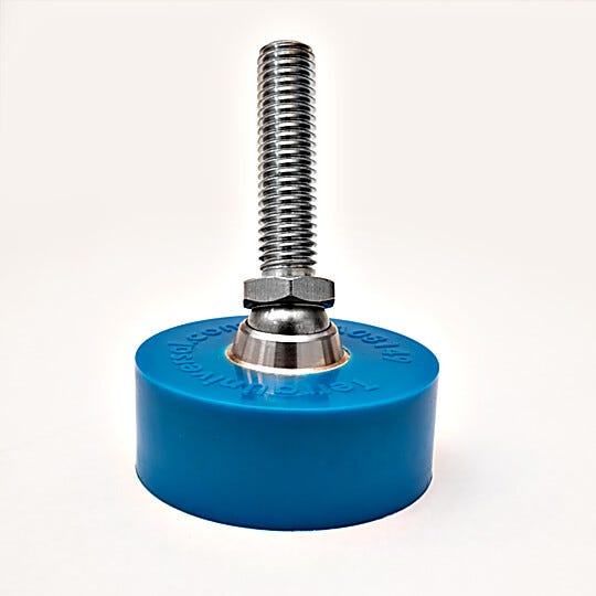 Leveling foot with swiveling polyurethane foot and stainless steel stem. Swiveling foot automatically adjusts when tilted at any angle.  |  2807-06 displayed