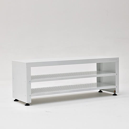 ISO 8 powder-coated steel gowning bench with integrated bootie rack | 1540-25 displayed