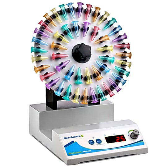 Rotating Mixer by Benchmark Scientific features an alternating-reverse mode for vigorous mixing applications; accepts 12 x 50 ml, 20 x 15ml or 48 x 2.0ml tubes | 2808-03 displayed