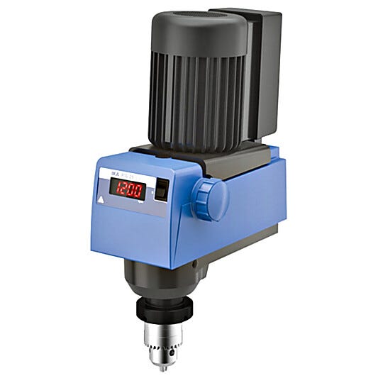 The RW 28 Digital Overhead Stirrer has an 80-liter capacity and two-stage motor  |  6927-19 displayed
