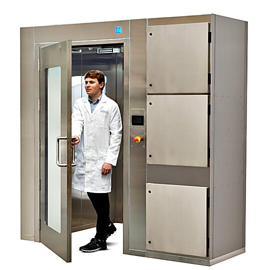 Low profile stainless steel unit provides cleanroom protection and self containing unit for decontamination | 6010-00D-LP displayed