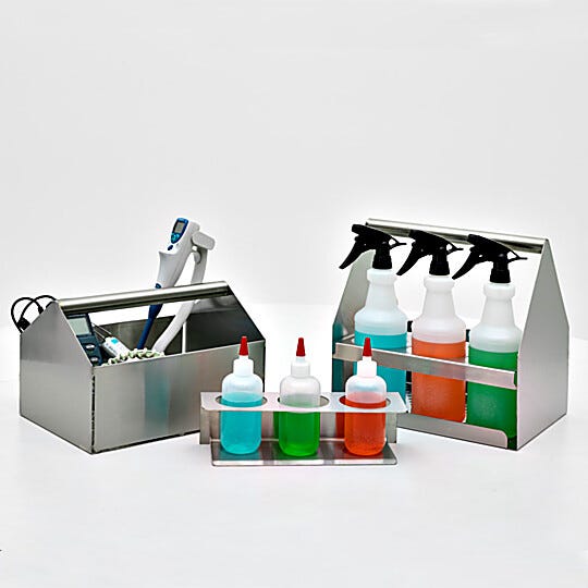 Terra's 304 stainless steel cleanroom supply holders offer versatile compartment sizes for your cleanroom needs | 4005-PP-05 displayed