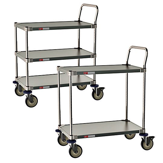 All stainless steel Grade A pharma cleanroom and lab carts withstand regular cleaning and sterilization; two sizes with 2- or 3-shelf configurations | 1403-PP-06 displayed