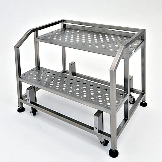 Stainless steel portable step ladder; 316L SS, 2 steps, 300lb capacity, perforated with diamond plating, ISO 5 | 2805-83A displayed