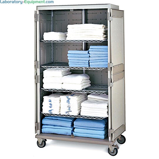 Antimicrobial Double-wide tall mobile cart with quikSLOT inserts for storage of medical linens  |  1306-81 displayed