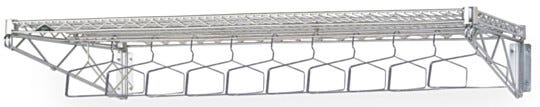 The garment racks come with 11 hangers spaced at 3" intervals with the unique hanger capture mechanism that provides theft deterrence  |  2650-20 displayed