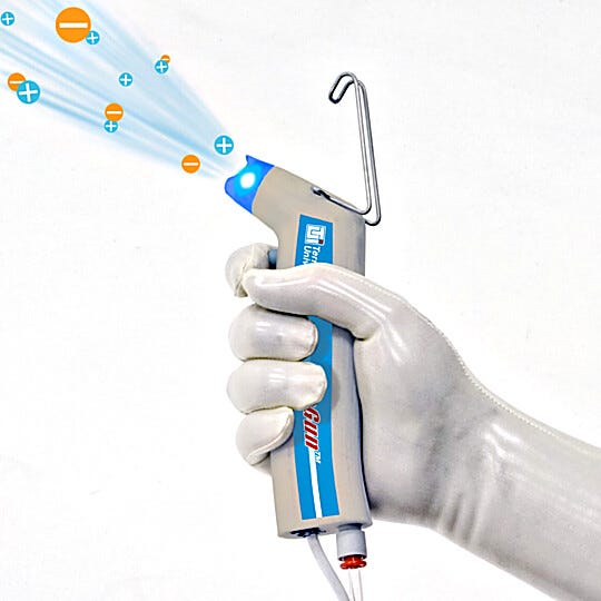 This Ionizing Blow-off Gun neutralizes static surface charges and removes particles with a burst of clean air or nitrogen | 2005-55 displayed