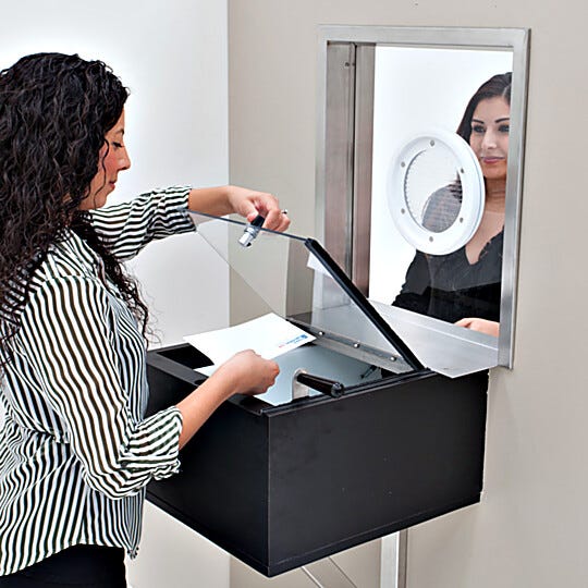 Transaction drawer allows service personnel to transfer large items (shown with optional Talk-Through)