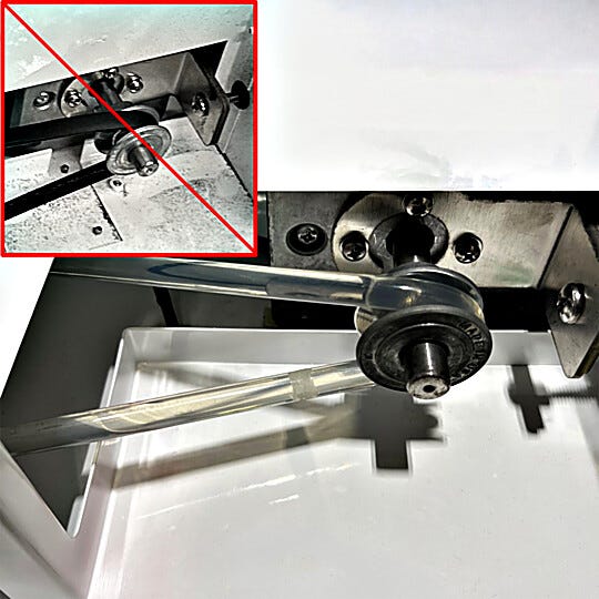 Clear abrasion resistant polyurethane belt offers longer life span and cleaner operation with far less particulates shed than ordinary rubber belts | 1784-18A displayed