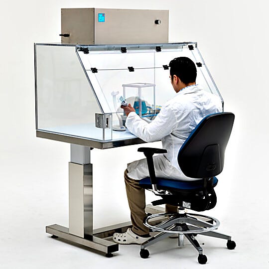 ValuLine® benchtop fume hood with optional high-output 1,200 CFM blower module; system can be ducted to outside exhaust  |  5052-04 displayed