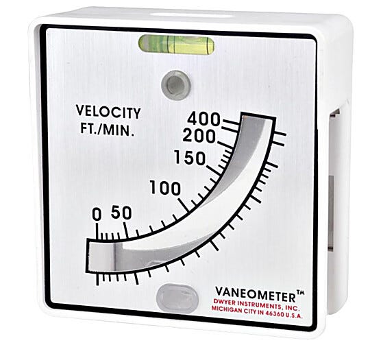 Vaneometer helps meet OSHA, EPA safety ventilation requirements while measuring air velocities from 25 - 400 fpm | 1600-46 displayed