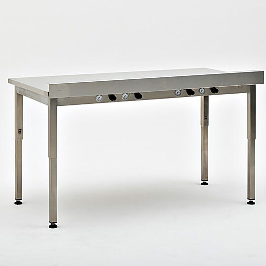 Stainless steel vibration isolation workstation with multiple pressure gauges, height-adjustable legs and leveling feet  |  1570-81A displayed