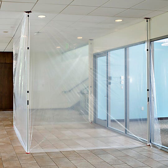 Spring-loaded ZipWall poles with clear plastic sheeting create effective dust containment barriers to protect clean areas and sensitive equipment | 6603-98 displayed