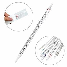 The 25mL red serological pipettes have a plugged cotton