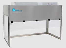 WhisperFlow Benchtop Hoods include HEPA filtration units to create ISO 5 cleanliness conditions (shown: 60"W with dissipative PVC panels)