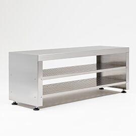 Solid-top 48"L gowning bench includes perforated shelves for bootie storage  |  1540-16 displayed