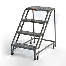 OSHA 4-Step EZY-Climb Steel Ladders with EZY-Tread or Grip Strut, 3" spring-loaded casters and choice of 17"W, 24"W (Z023 shown) or 30"W steps by EGA Products | 2813-PP-04 displayed
