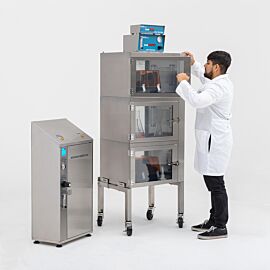 Series 400 three chamber stainless-steel desiccator cabinet provides multi-chamber humidity control  |  1609-02BNP displayed