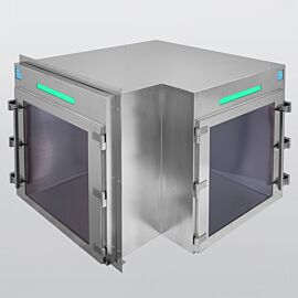 Create convenient 90-degree angle pass-through configurations for tight cleanroom corner walls  |  2636-99 displayed