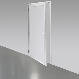 Double swing pre-hung door with powder-coated aluminum frame and polypropylene window for cleanrooms, 72"W x 81"H, uninstalled  |  6710-86-PC displayed