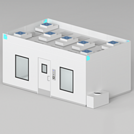 Modular BioSafe Wall Panel cleanroom configured with FFUs, light panels, and air plenum included for a turnkey compounding room  |  2899-20 displayed