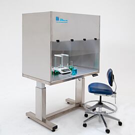 ISO 5 BioSafe Universal Hood (48"-wide model) shown installed on an optional ErgoHeight® workstation  |  1675-60-48 displayed