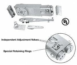 Overhead concealed door closer for all-glass cleanroom door; includes 2 valves to adjust closing speed and latch speed; includes bottom pivot set | 6712-81 displayed