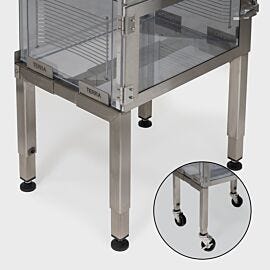 Small 12"H stainless steel desiccator stand; optional casters simplify positioning and cleaning