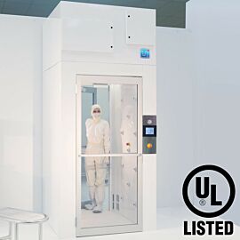Powder-coated steel, HEPA-filtered Air Shower with interlocking doors and touchscreen control panel  |  6010-07A displayed