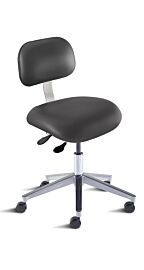 Biofit black desk chair includes seat and backrest that tilt independently with separate levers, chrome-plated metal parts, and large high-profile aluminum base