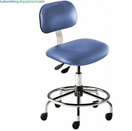 ANSI and LEED compliant Biofit Bridgeport BTS-M-RC ISO 6 Lab Chair features Grade 2 blue vinyl, casters, footring, a steel base and a 21-28" seat height range  |  2807-63 displayed