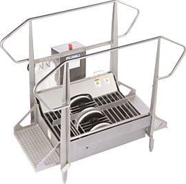 Stainless steel BSX800-DAF Compact Walk Through Dual Wet Boot Scrubber for medium traffic applications include 2 ½" side disc brushes  |  5608-28 displayed